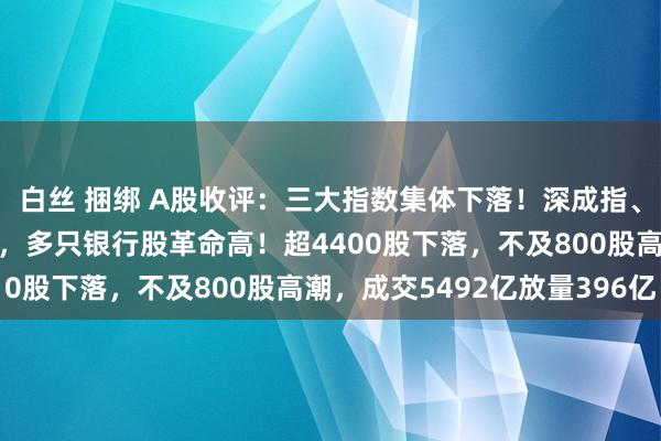 白丝 捆绑 A股收评：三大指数集体下落！深成指、创业板指续创阶段新低，多只银行股革命高！超4400股下落，不及800股高潮，成交5492亿放量396亿