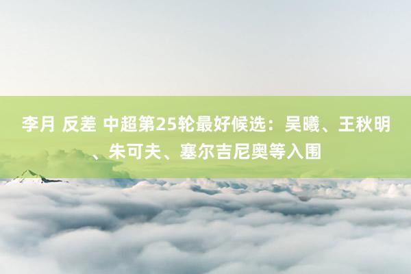 李月 反差 中超第25轮最好候选：吴曦、王秋明、朱可夫、塞尔吉尼奥等入围