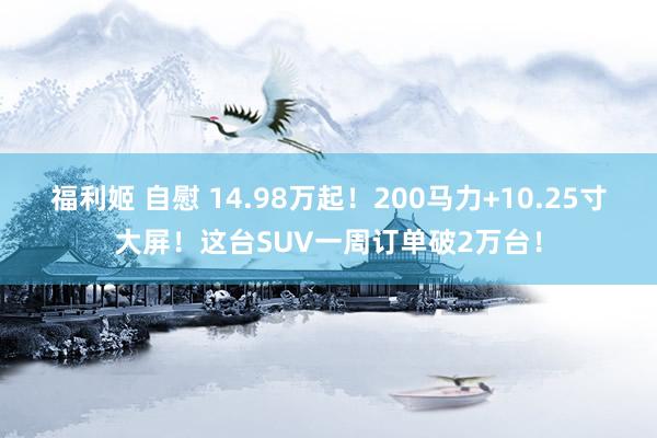 福利姬 自慰 14.98万起！200马力+10.25寸大屏！这台SUV一周订单破2万台！