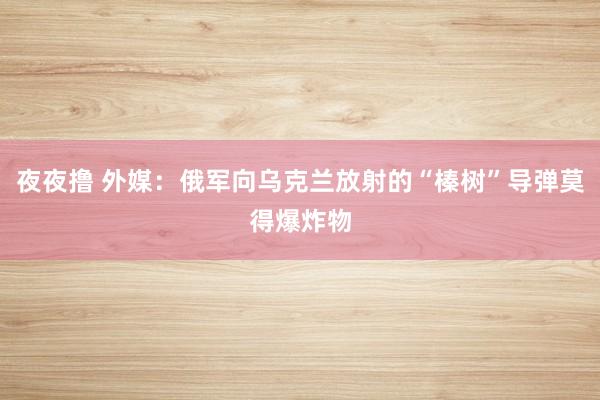 夜夜撸 外媒：俄军向乌克兰放射的“榛树”导弹莫得爆炸物