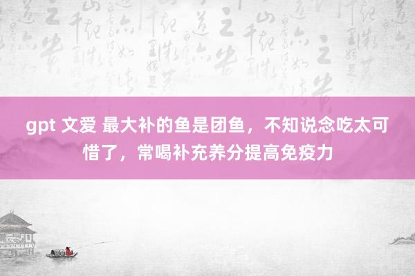 gpt 文爱 最大补的鱼是团鱼，不知说念吃太可惜了，常喝补充养分提高免疫力