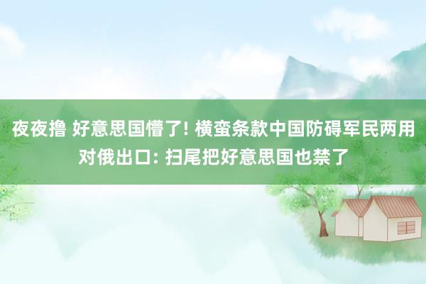 夜夜撸 好意思国懵了! 横蛮条款中国防碍军民两用对俄出口: 扫尾把好意思国也禁了