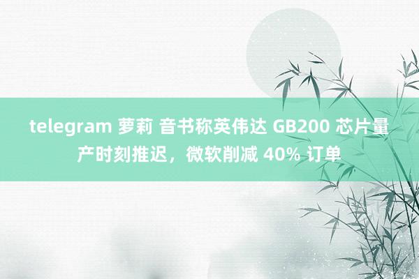 telegram 萝莉 音书称英伟达 GB200 芯片量产时刻推迟，微软削减 40% 订单