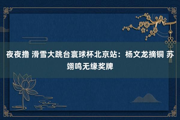 夜夜撸 滑雪大跳台寰球杯北京站：杨文龙摘铜 苏翊鸣无缘奖牌