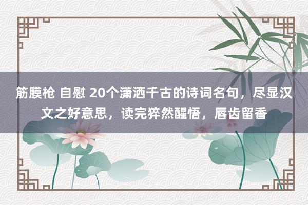 筋膜枪 自慰 20个潇洒千古的诗词名句,尽显汉文之好意思,读完猝然醒悟,唇齿留香