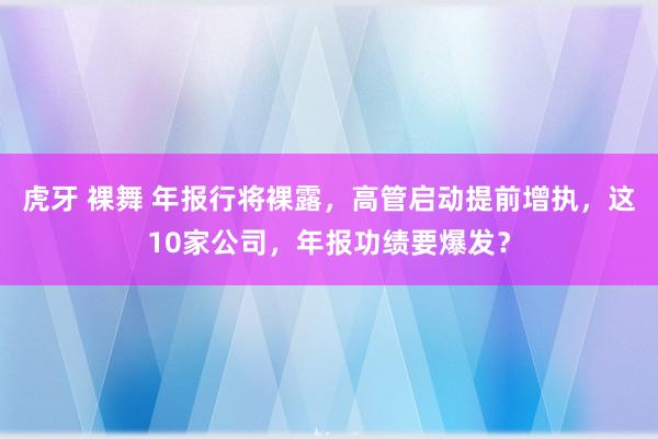 虎牙 裸舞 年报行将裸露，高管启动提前增执，这10家公司，年报功绩要爆发？