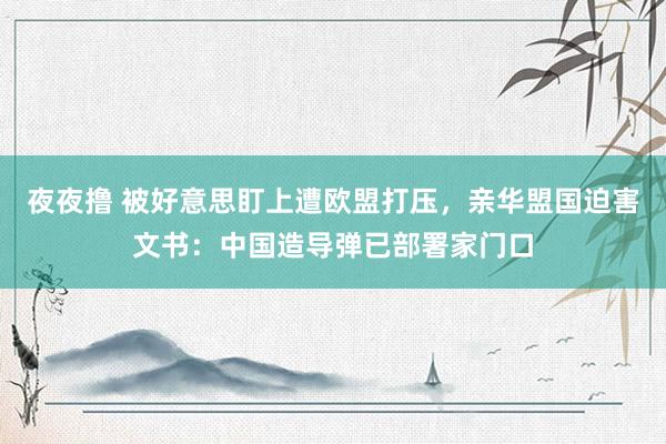 夜夜撸 被好意思盯上遭欧盟打压，亲华盟国迫害文书：中国造导弹已部署家门口