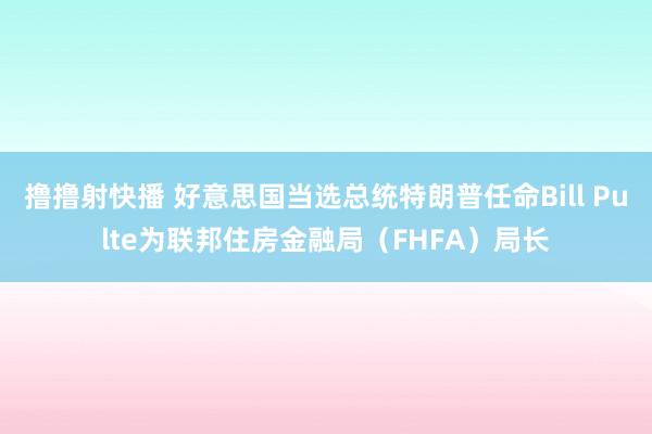 撸撸射快播 好意思国当选总统特朗普任命Bill Pulte为联邦住房金融局（FHFA）局长