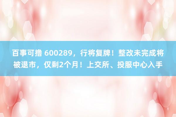 百事可撸 600289，行将复牌！整改未完成将被退市，仅剩2个月！上交所、投服中心入手