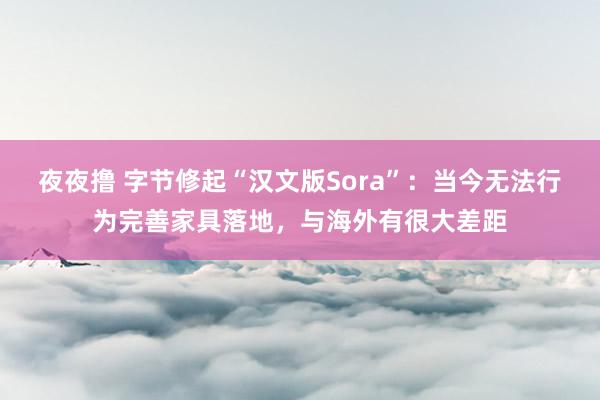夜夜撸 字节修起“汉文版Sora”：当今无法行为完善家具落地，与海外有很大差距