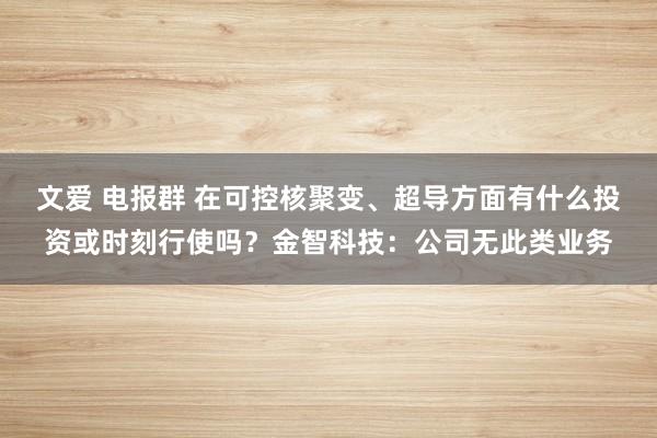 文爱 电报群 在可控核聚变、超导方面有什么投资或时刻行使吗？金智科技：公司无此类业务