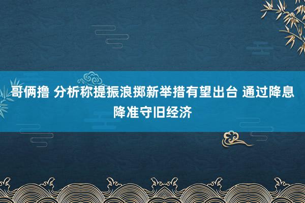哥俩撸 分析称提振浪掷新举措有望出台 通过降息降准守旧经济